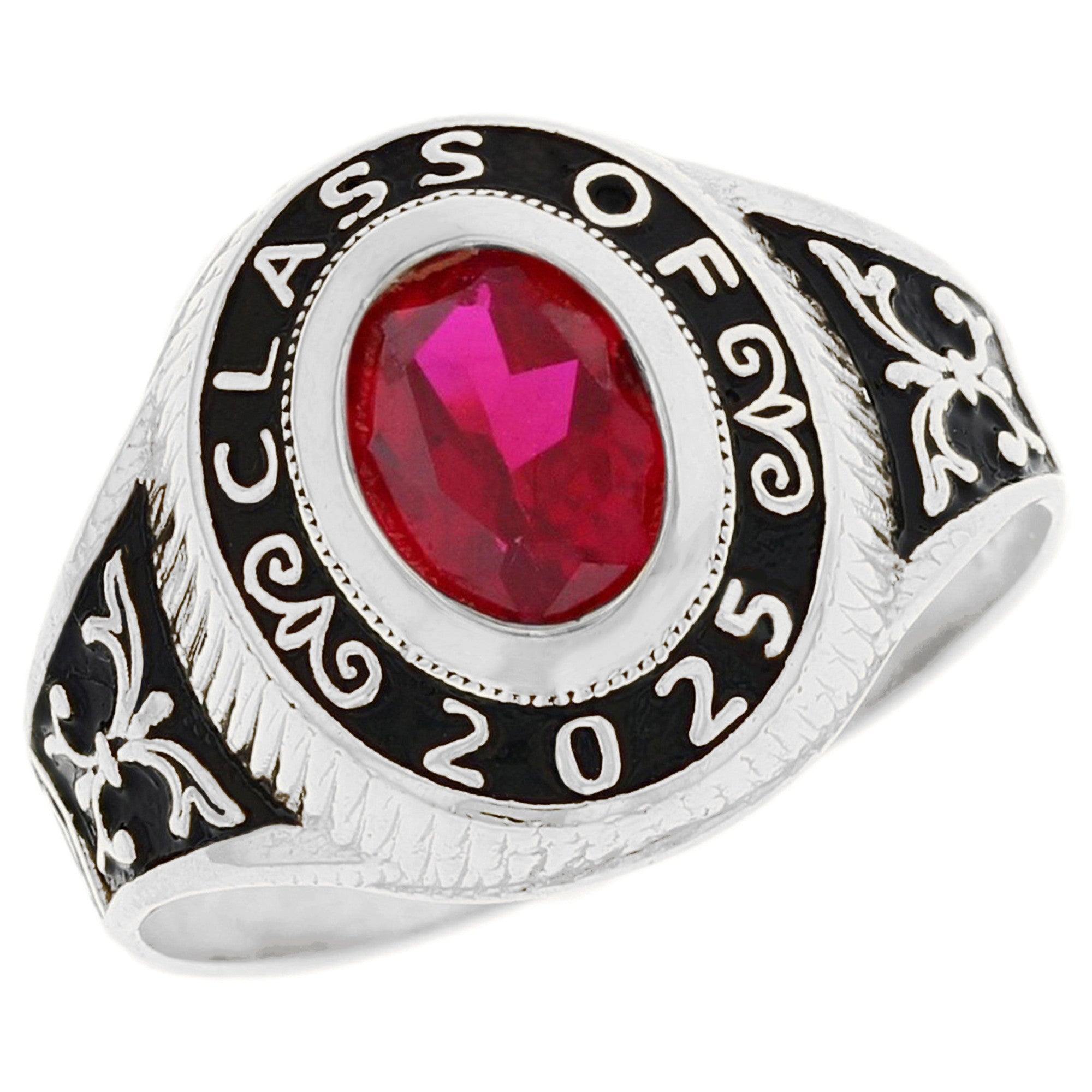 Gold Red Simulated Garnet Womens Graduation Birthstone Ring (JackAni# R2567)