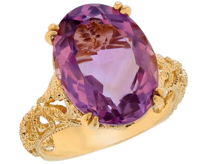 Gold Purple Amethyst Womens Natural Stone Ring (JackAni# R11578)