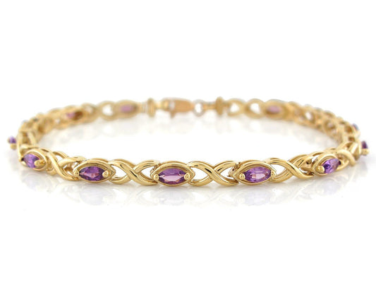 Gold Purple Amethyst Womens Birthstone February Bracelet (JackAni# B10649)