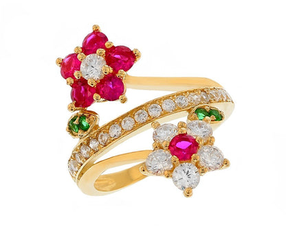 Beautiful Double Flower Ring with Center Band (JackAni# R11575)