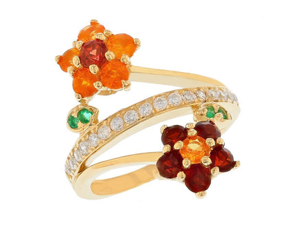 Beautiful Double Flower Ring with Center Band (JackAni# R11575)