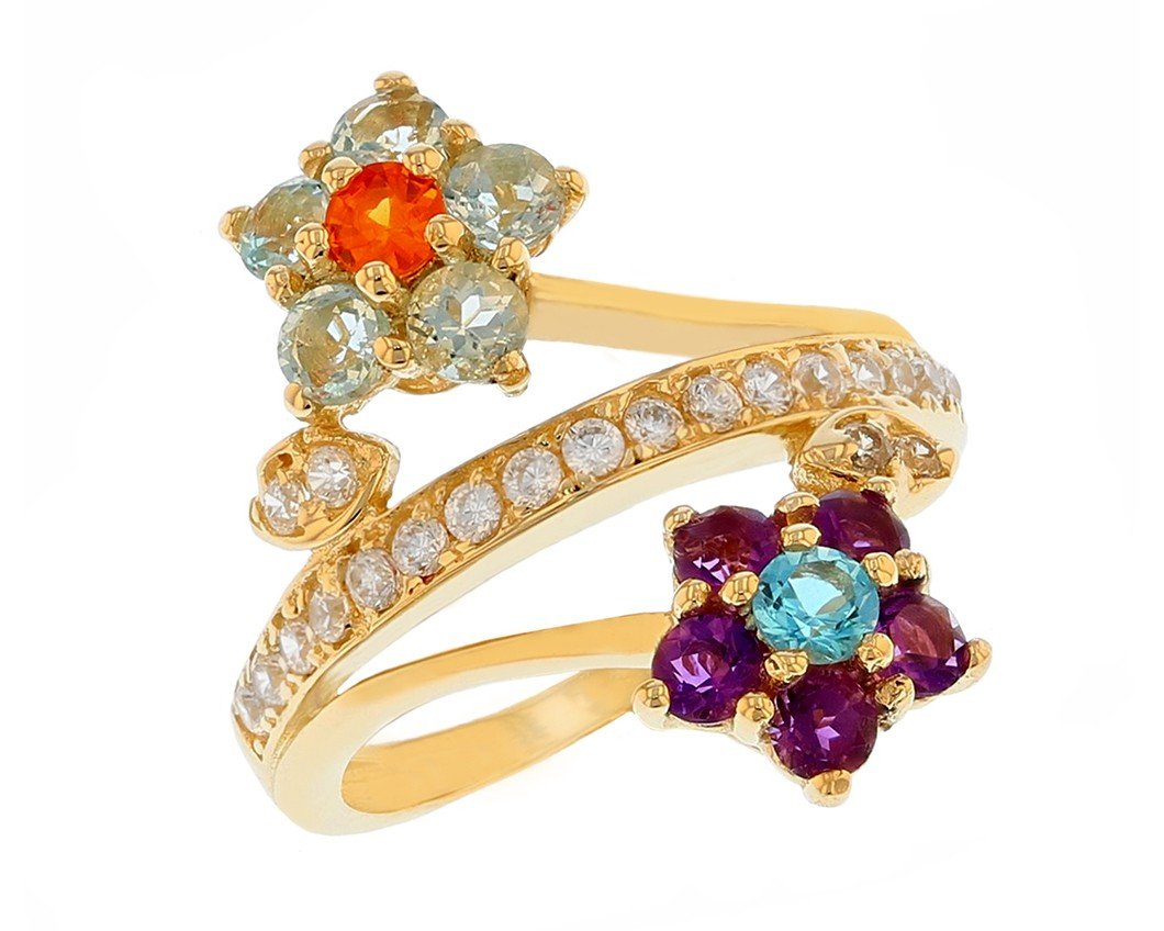 Beautiful Double Flower Ring with Center Band (JackAni# R11575)