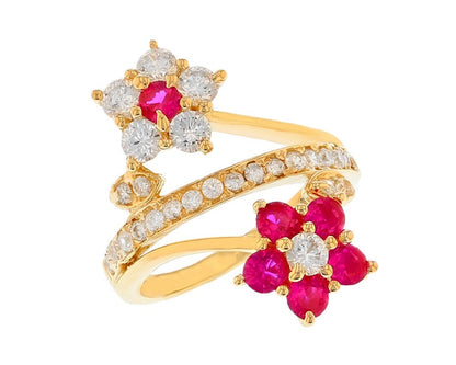 Beautiful Double Flower Ring with Center Band (JackAni# R11575)