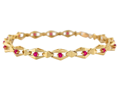 Gold Red Ruby Womens Birthstone July Bracelet (JackAni# B10658)