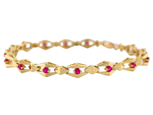Gold Red Ruby Womens Birthstone July Bracelet (JackAni# B10658)
