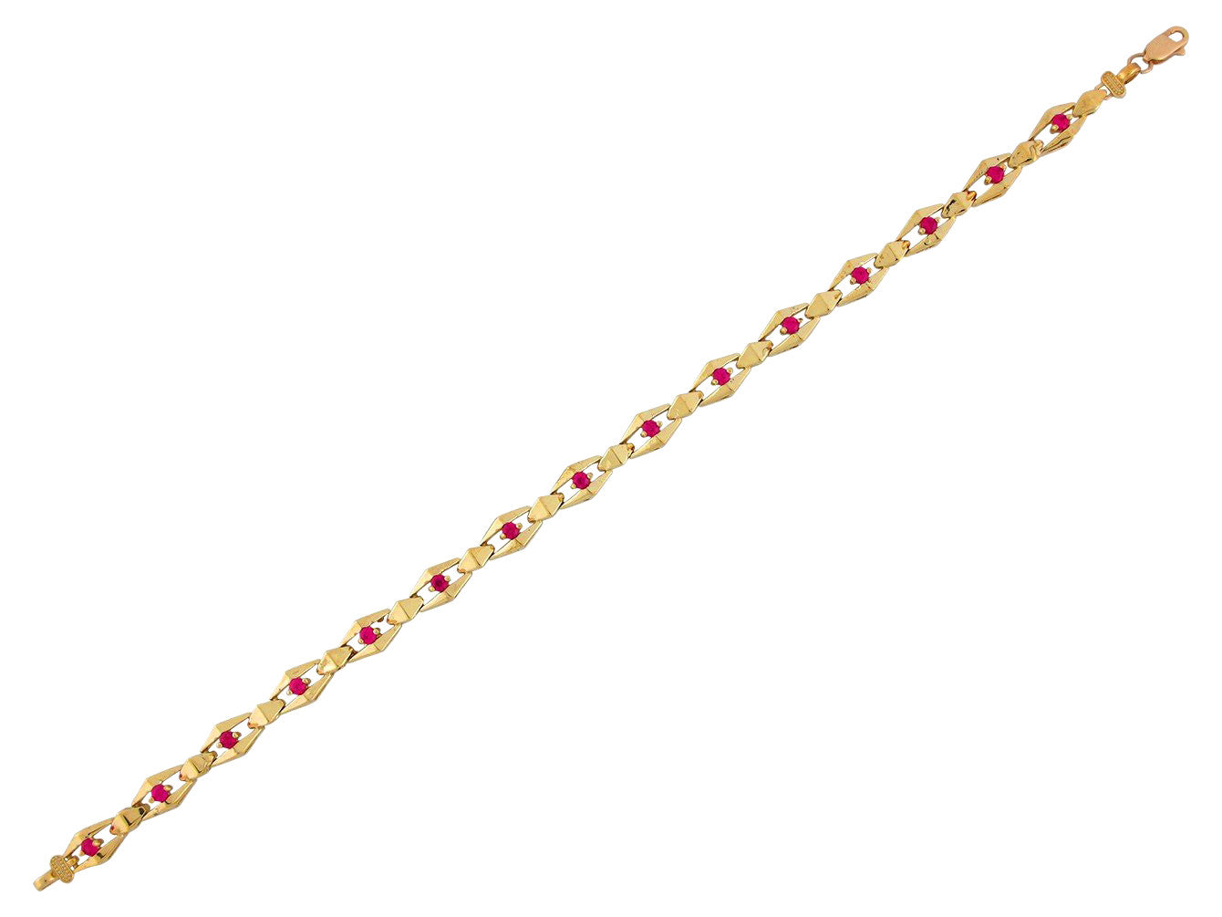 Gold Red Ruby Womens Birthstone July Bracelet (JackAni# B10658)