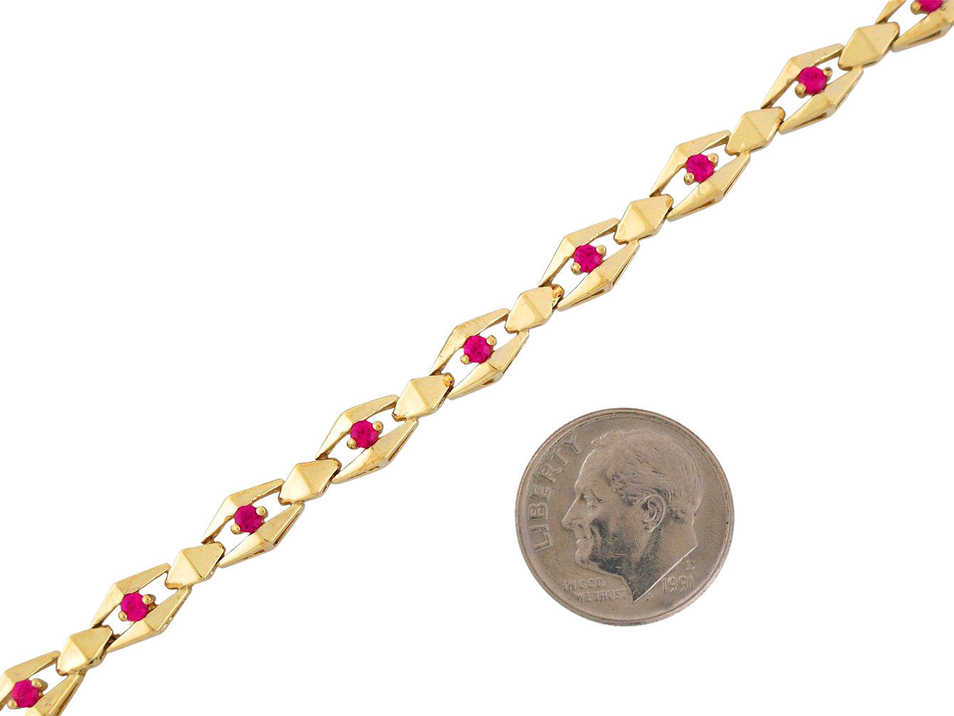 Gold Red Ruby Womens Birthstone July Bracelet (JackAni# B10658)