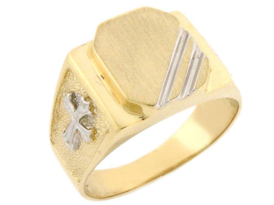 Gold Mens Religious Signet Cross Ring (JackAni# R2037)