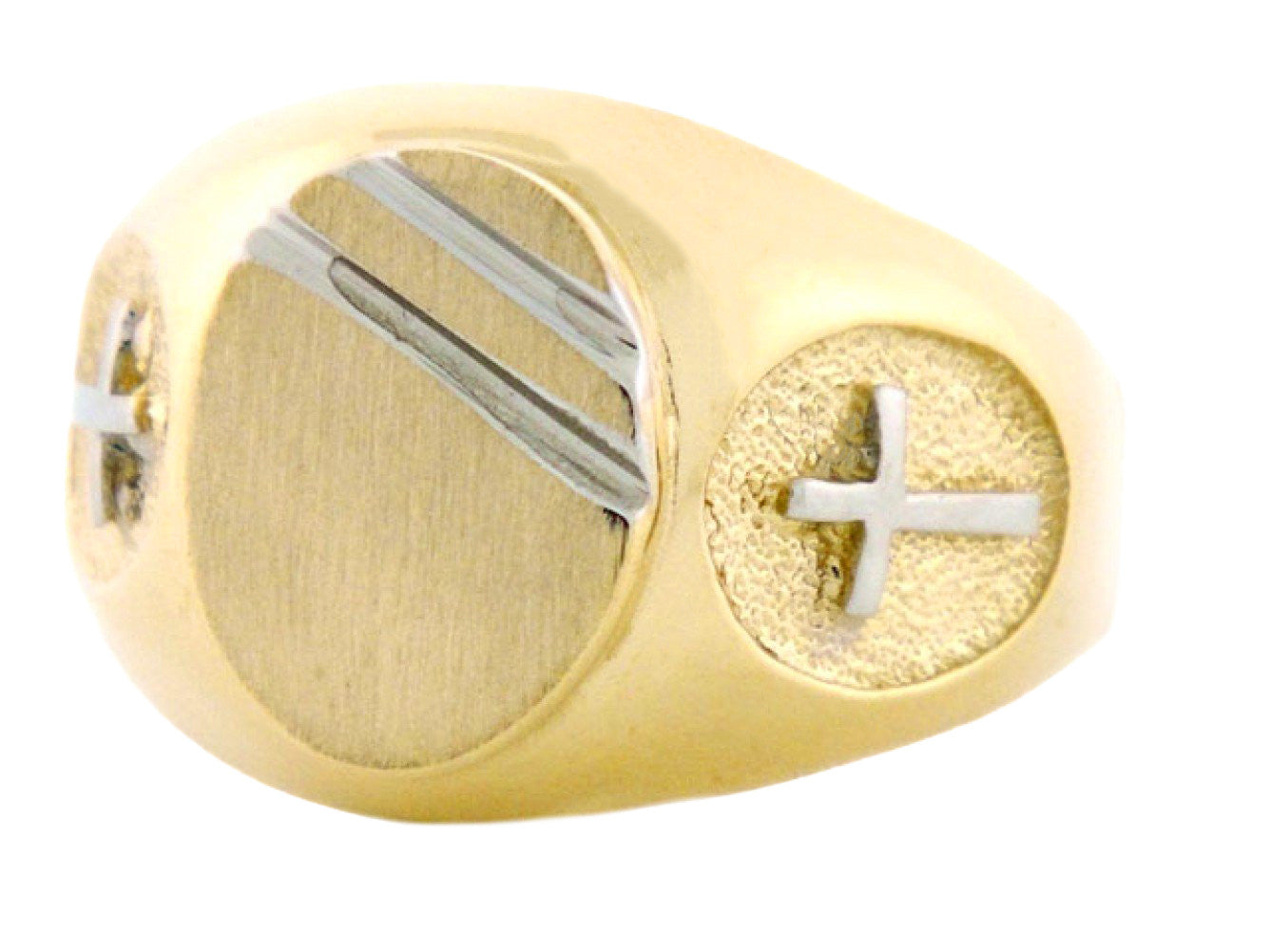 Gold Mens Signet Religious Cross Ring (JackAni# R2036)