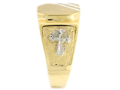 Gold Mens Religious Signet Cross Ring (JackAni# R2037)