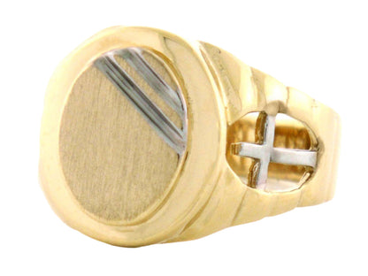 Gold Mens Signet Religious Cross Ring (JackAni# R2035)