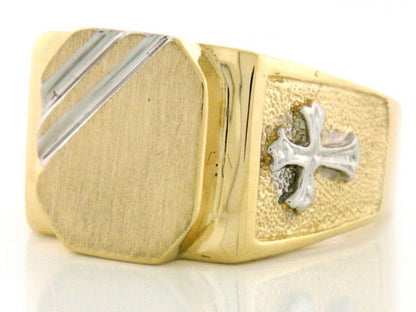Gold Mens Religious Signet Cross Ring (JackAni# R2037)