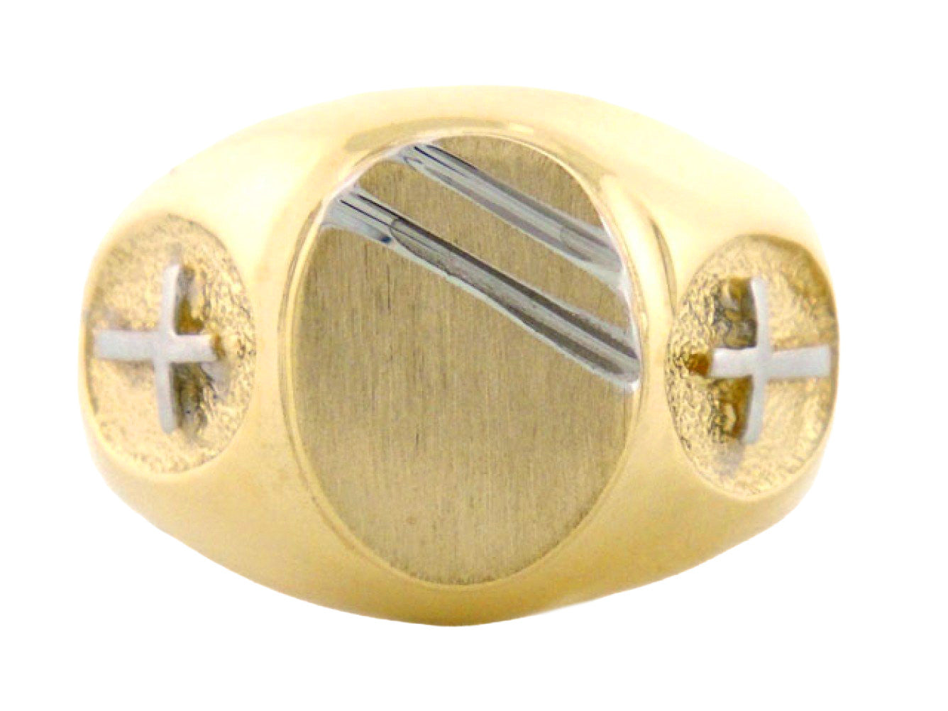 Gold Mens Signet Religious Cross Ring (JackAni# R2036)