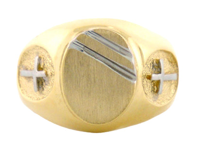 Gold Mens Signet Religious Cross Ring (JackAni# R2036)