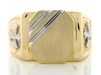 Gold Mens Religious Signet Cross Ring (JackAni# R2037)