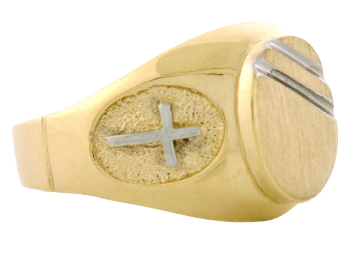 Gold Mens Signet Religious Cross Ring (JackAni# R2036)