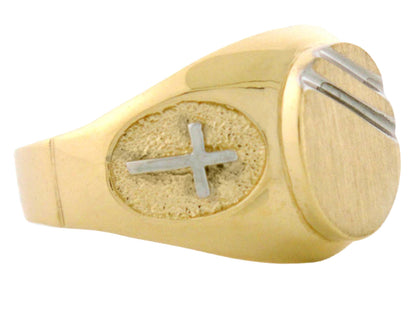 Gold Mens Signet Religious Cross Ring (JackAni# R2036)