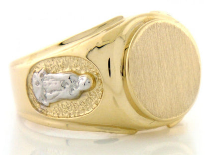Gold Mens Religious Signet Guadalupe Ring (JackAni# R2038)