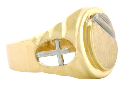 Gold Mens Signet Religious Cross Ring (JackAni# R2035)