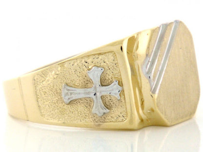 Gold Mens Religious Signet Cross Ring (JackAni# R2037)