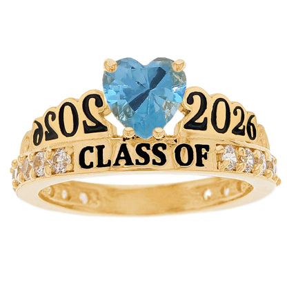 Gold Simulated Birthstone Women's Graduation Ring (JackAni# R11597)