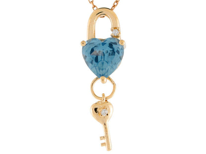 Gold Heart Cut Ladies Lock and Key Birthstone Pendant (JackAni# P9557)