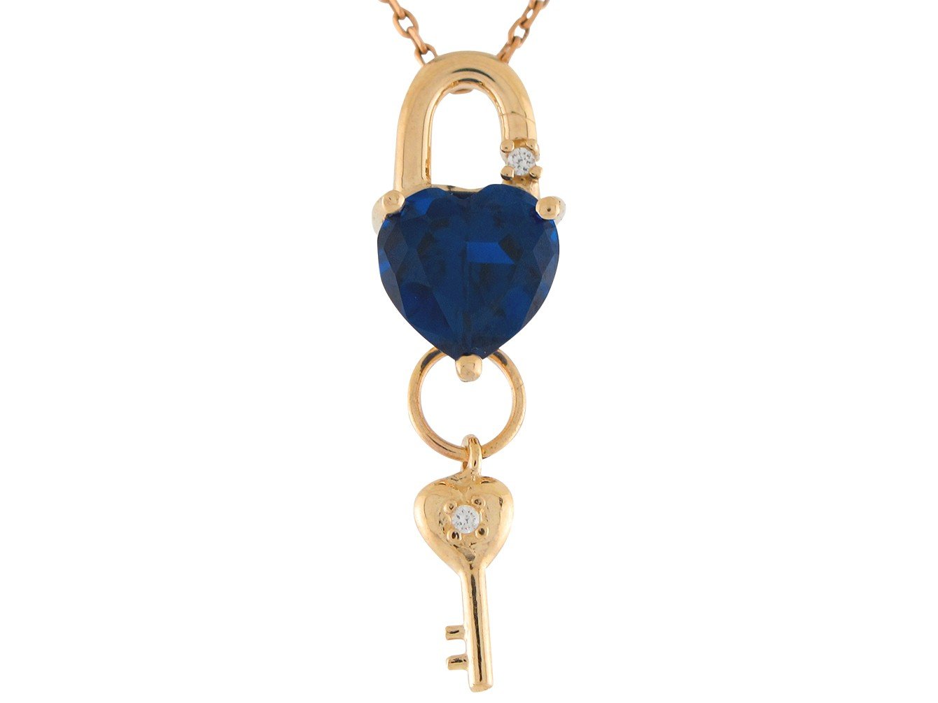 Gold Heart Cut Ladies Lock and Key Birthstone Pendant (JackAni# P9557)