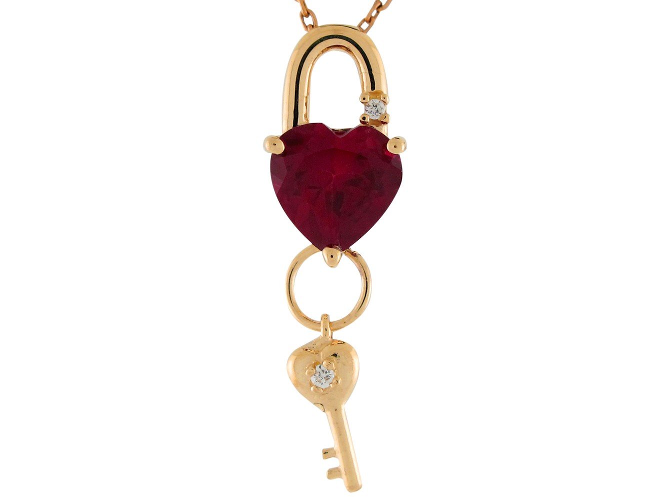 Gold Heart Cut Ladies Lock and Key Birthstone Pendant (JackAni# P9557)