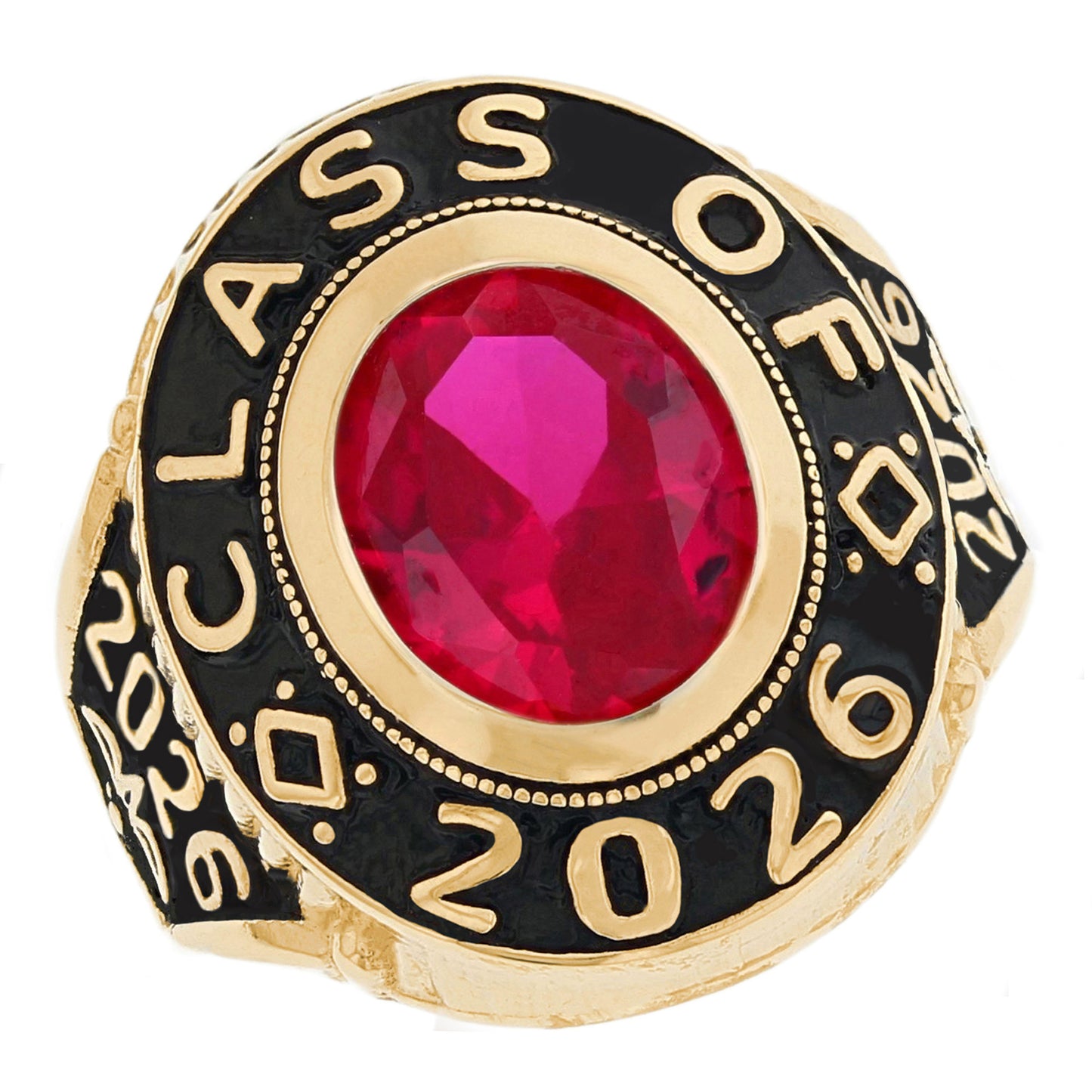 Gold Red Simulated Garnet Mens Birthstone Graduation January Ring (JackAni# R2516)