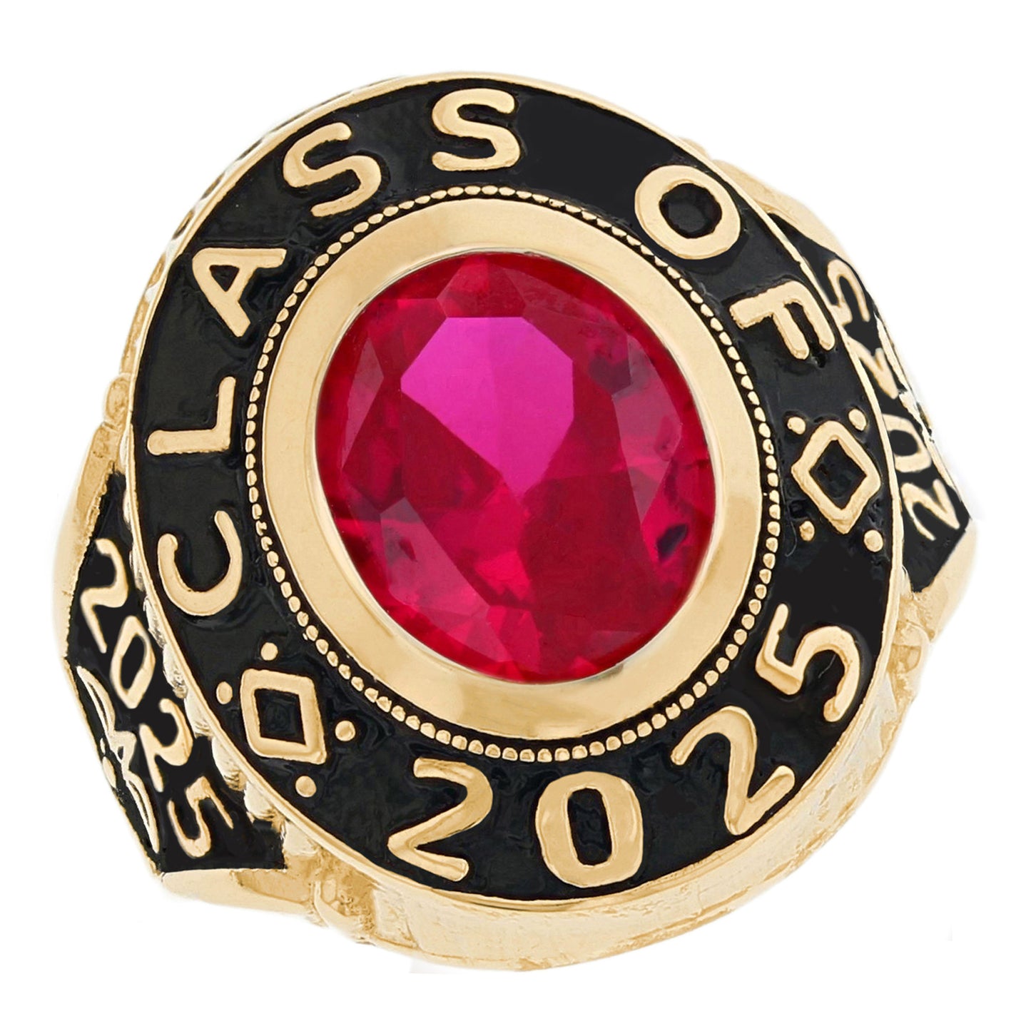 Gold Red Simulated Garnet Mens Birthstone Graduation January Ring (JackAni# R2516)