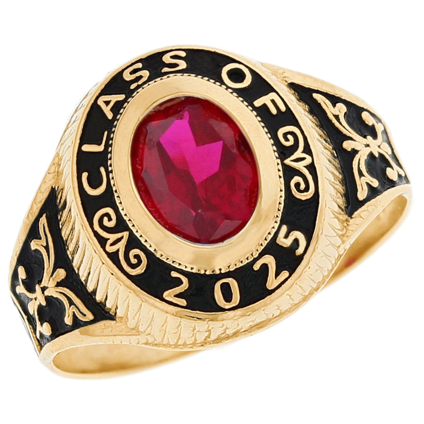 Gold Red Simulated Garnet Womens Graduation Birthstone Ring (JackAni# R2567)