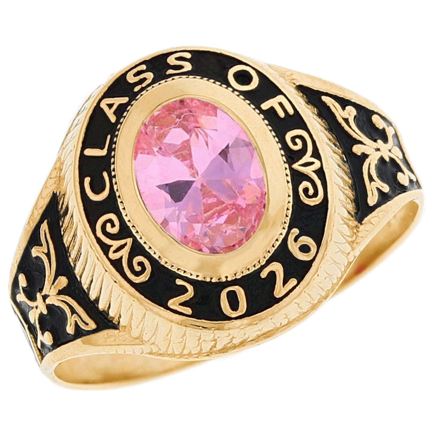 Gold Red Simulated Garnet Womens Graduation Birthstone Ring (JackAni# R2567)