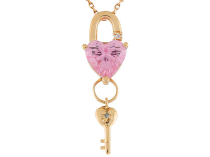 Gold Heart Cut Ladies Lock and Key Birthstone Pendant (JackAni# P9557)