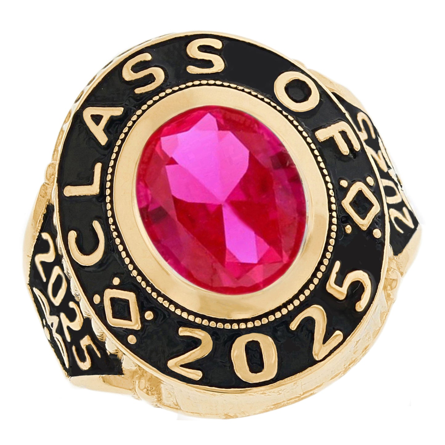 Gold Red Simulated Garnet Mens Birthstone Graduation January Ring (JackAni# R2516)