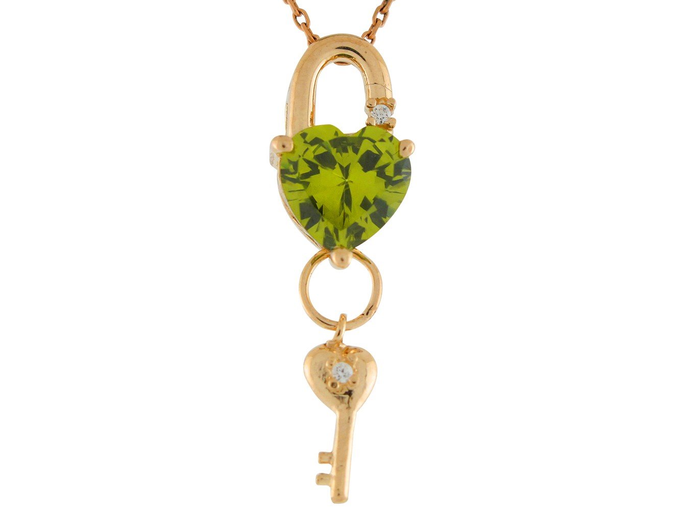 Gold Heart Cut Ladies Lock and Key Birthstone Pendant (JackAni# P9557)