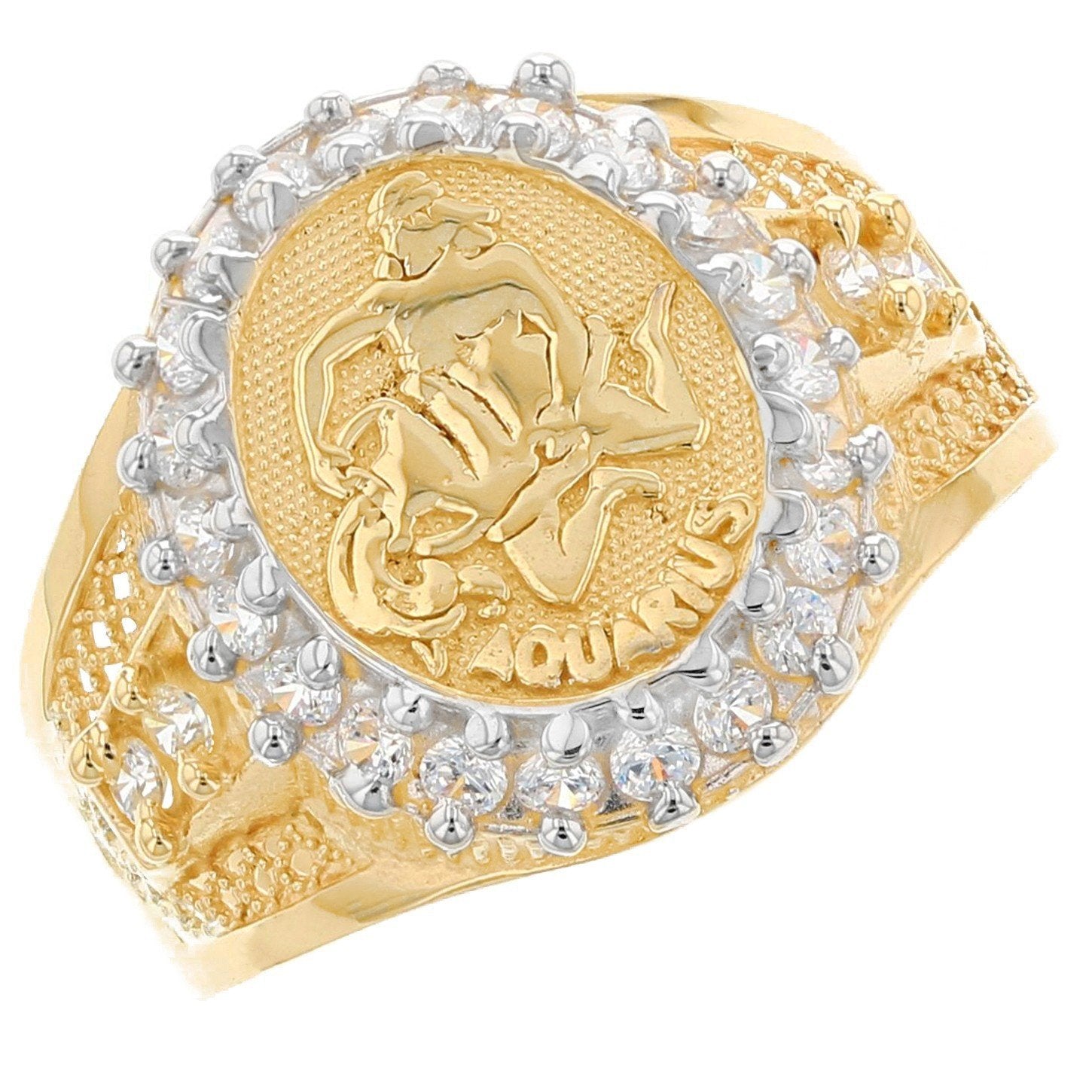 Solid Gold CZ Accented Men's Zodiac Ring (JackAni# R1928)