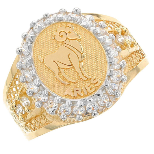 Solid Gold CZ Accented Men's Zodiac Ring (JackAni# R1926)
