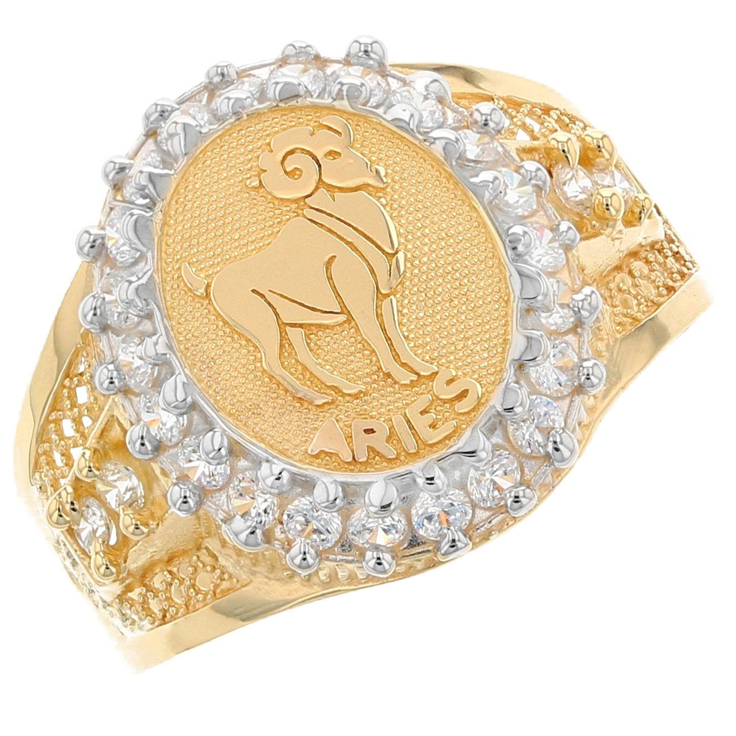 Solid Gold CZ Accented Men's Zodiac Ring (JackAni# R1934)