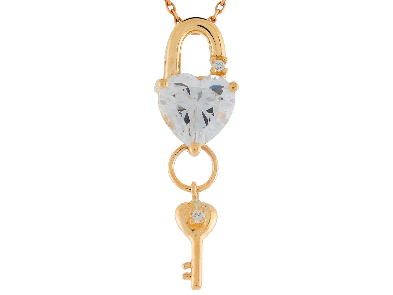 Gold Heart Cut Ladies Lock and Key Birthstone Pendant (JackAni# P9557)