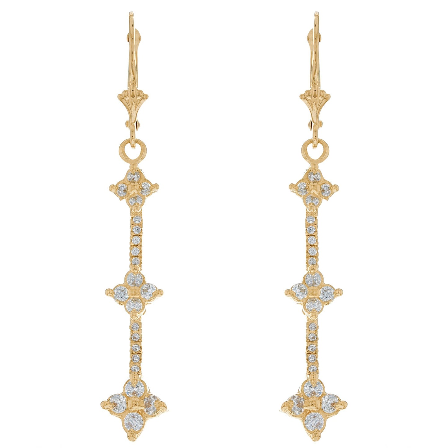 Gold Long Chandelier White CZ Womens Cluster Earring (JackAni# E08151)