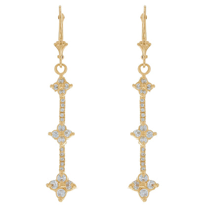 Gold Long Chandelier White CZ Womens Cluster Earring (JackAni# E08151)