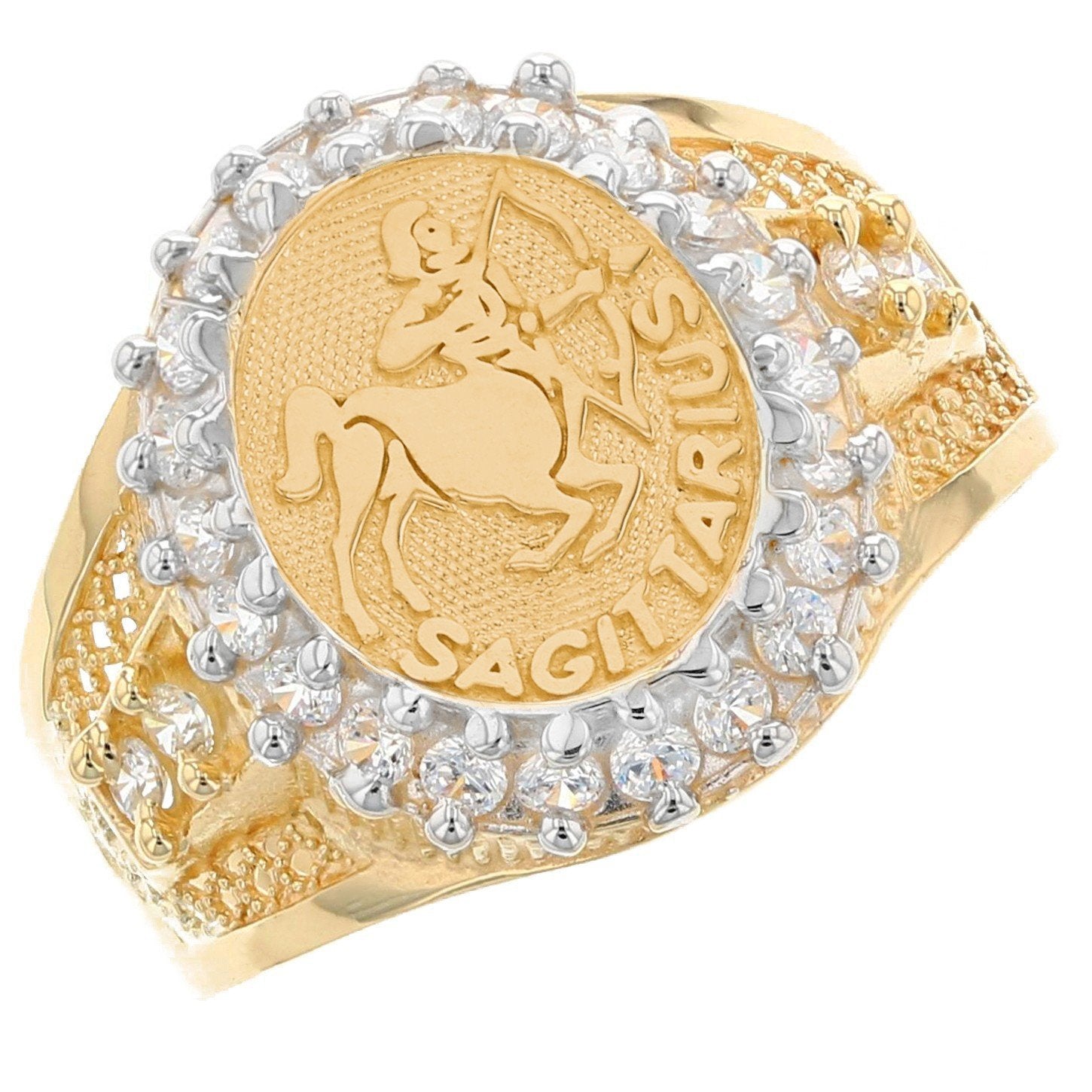 Solid Gold CZ Accented Men's Zodiac Ring (JackAni# R1930)