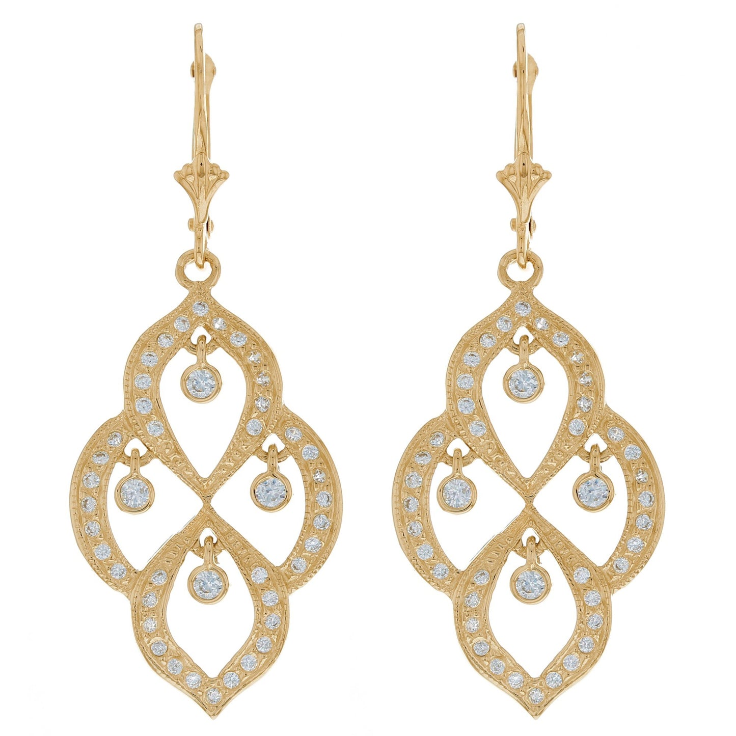 Gold Regal Chandelier White CZ Womens Earring (JackAni# E10014)