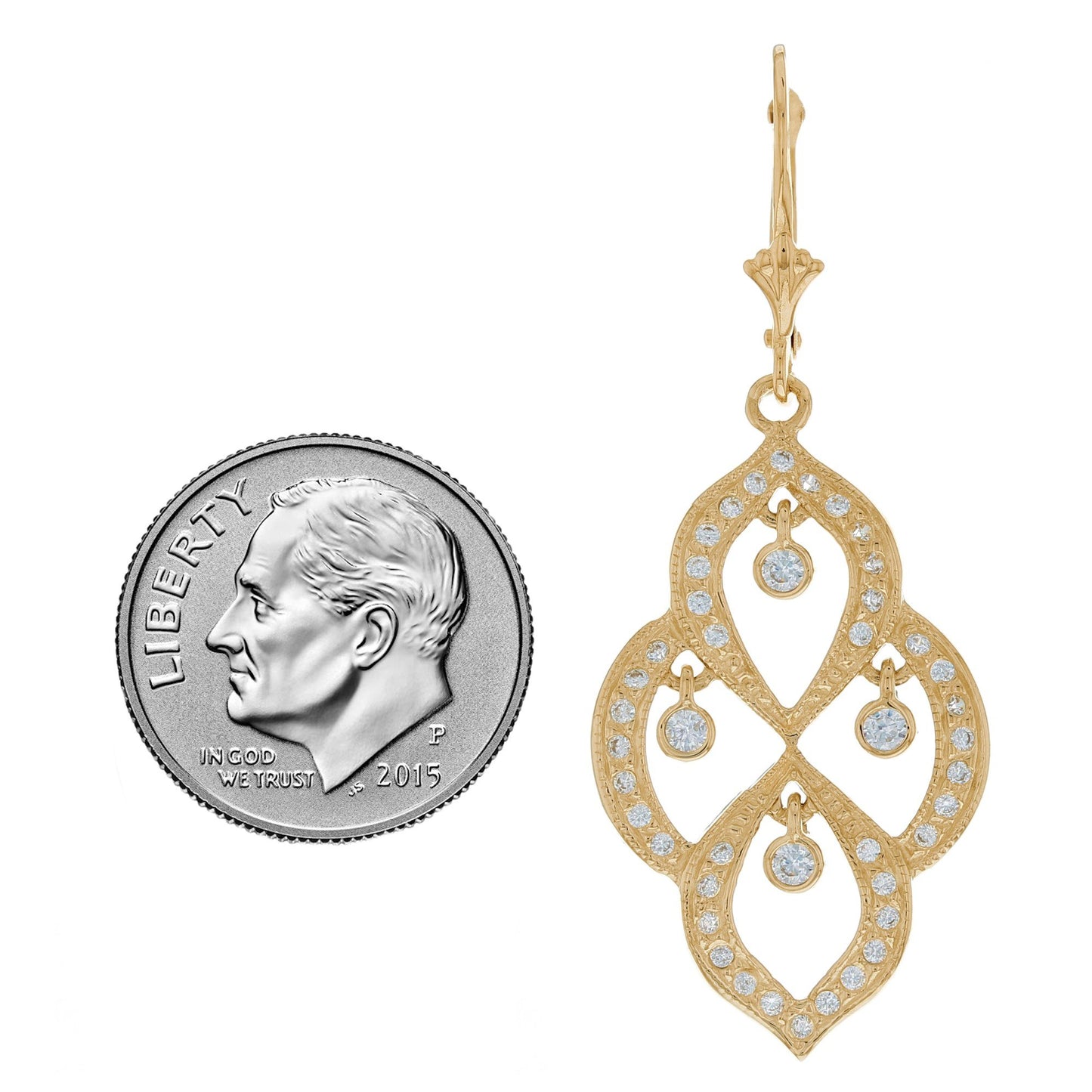 Gold Regal Chandelier White CZ Womens Earring (JackAni# E10014)