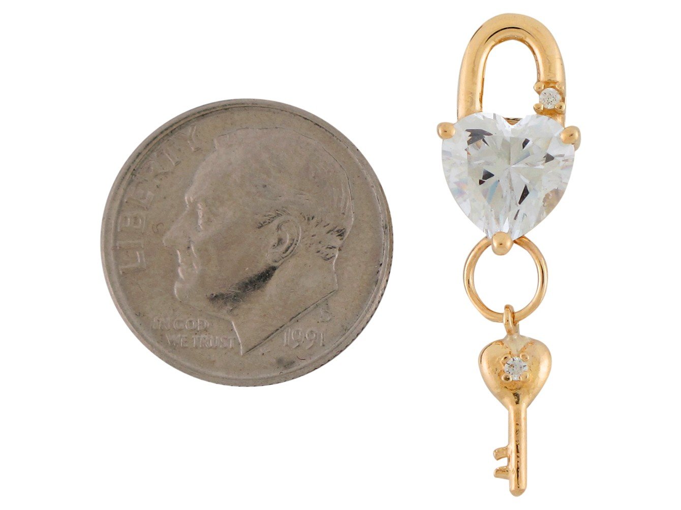 Gold Heart Cut Ladies Lock and Key Birthstone Pendant (JackAni# P9557)