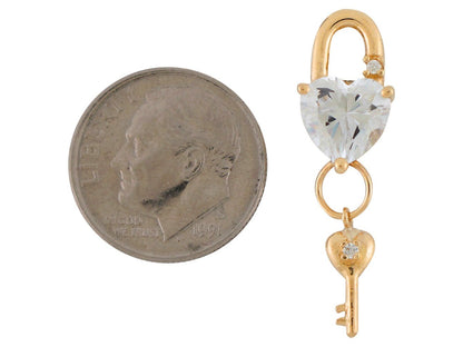 Gold Heart Cut Ladies Lock and Key Birthstone Pendant (JackAni# P9557)