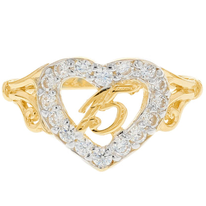 Gold White CZ Womens Heart Quince Años Ring (JackAni# R2781)