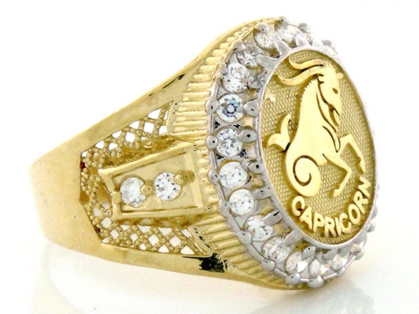 Solid Gold CZ Accented Men's Zodiac Ring (JackAni# R1923)