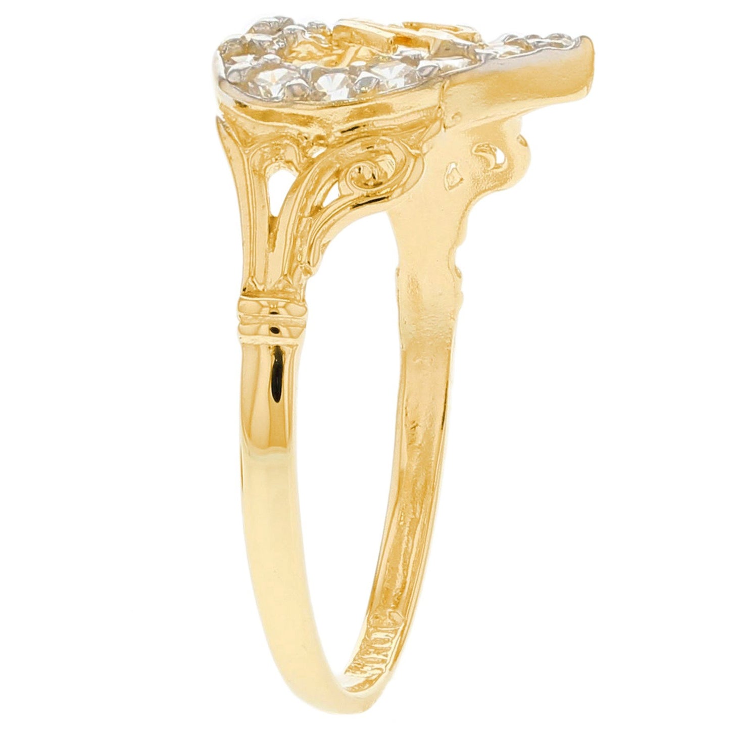 Gold White CZ Womens Heart Quince Años Ring (JackAni# R2781)