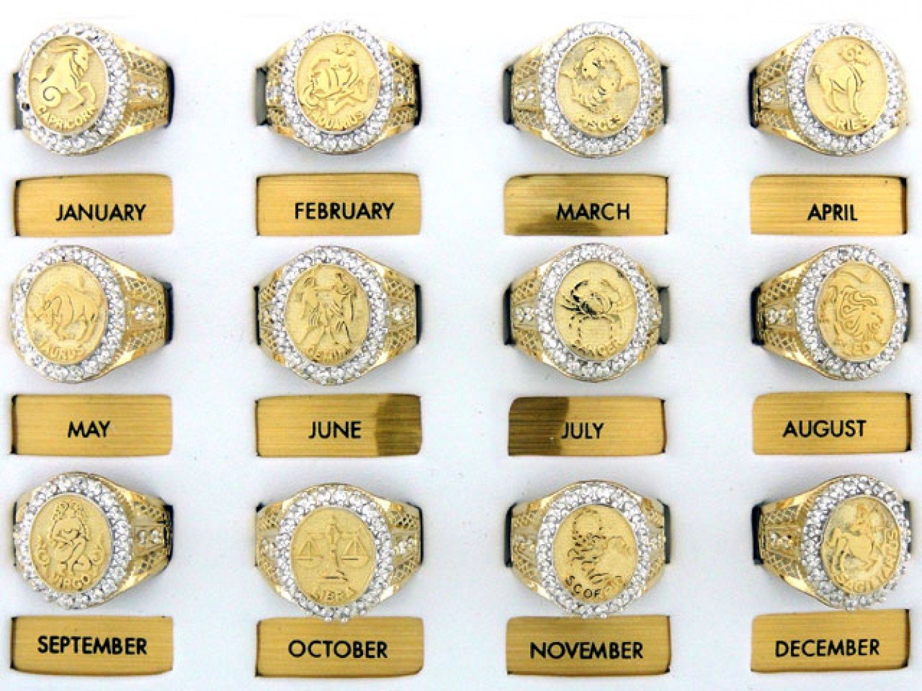 Solid Gold CZ Accented Men's Zodiac Ring (JackAni# R1928)